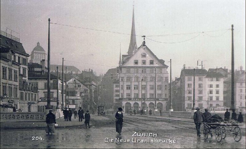 Zurich 1914, a view of the new Urania Bridge.